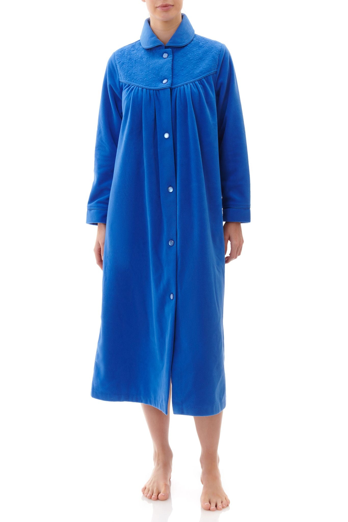 Givoni: Mid Length Gown, Button Front. Embroidered Self Yoke. 'GB'