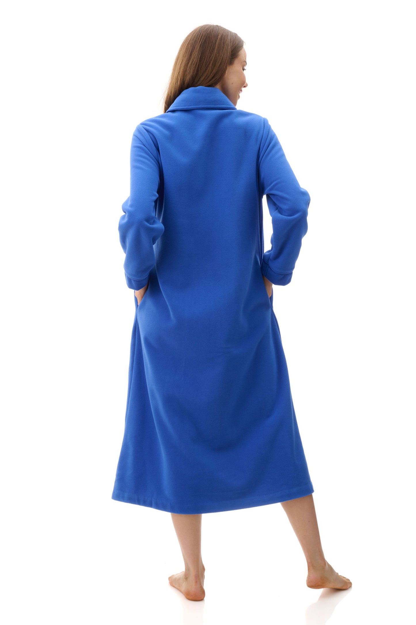 Givoni: High Pile Mid Length Gown with ZIP Front. Embroidered Yoke