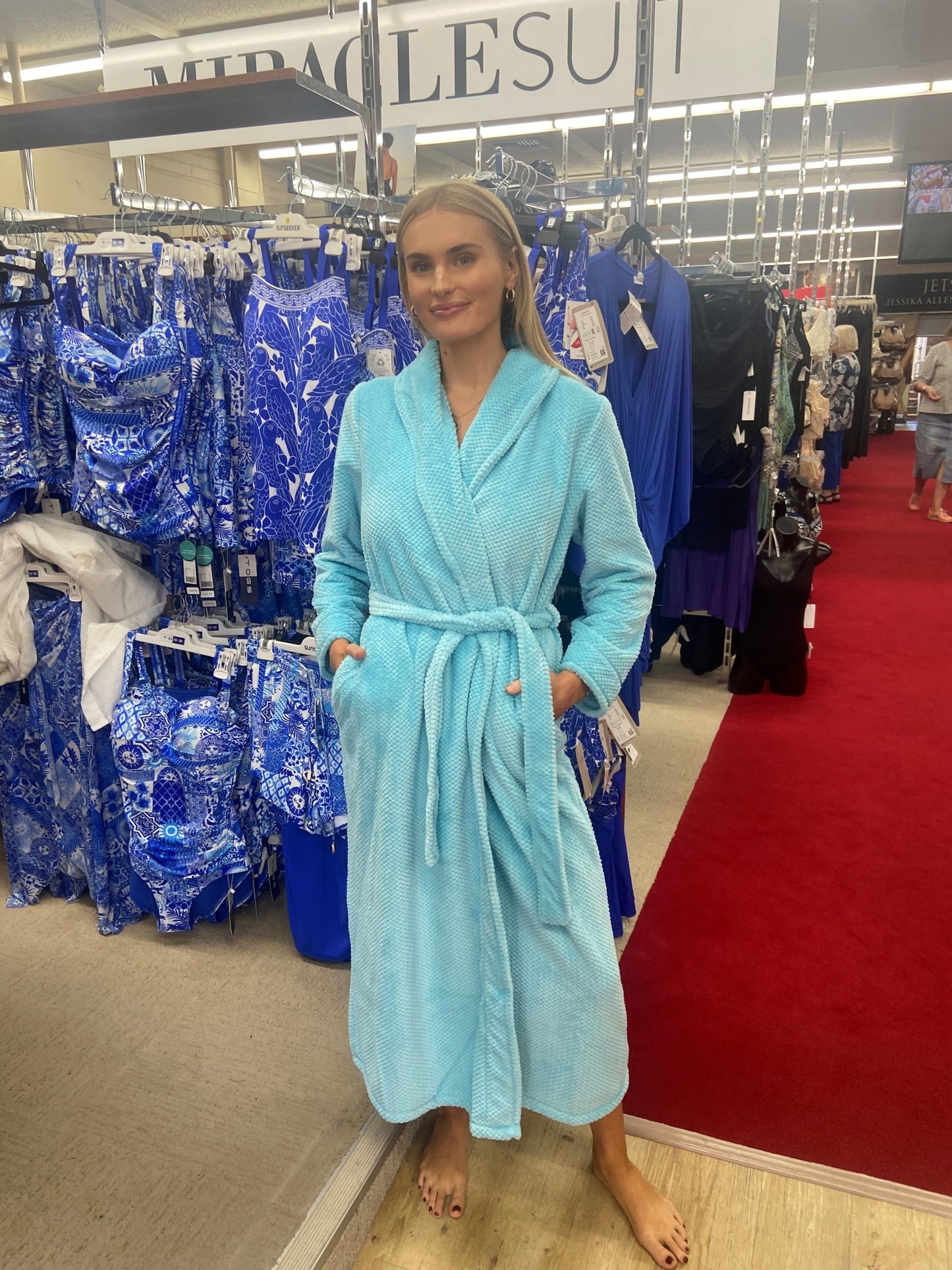 Givoni: Long Length Gown, Wrap with Collar. Side Inset Pockets. 'Dimple'