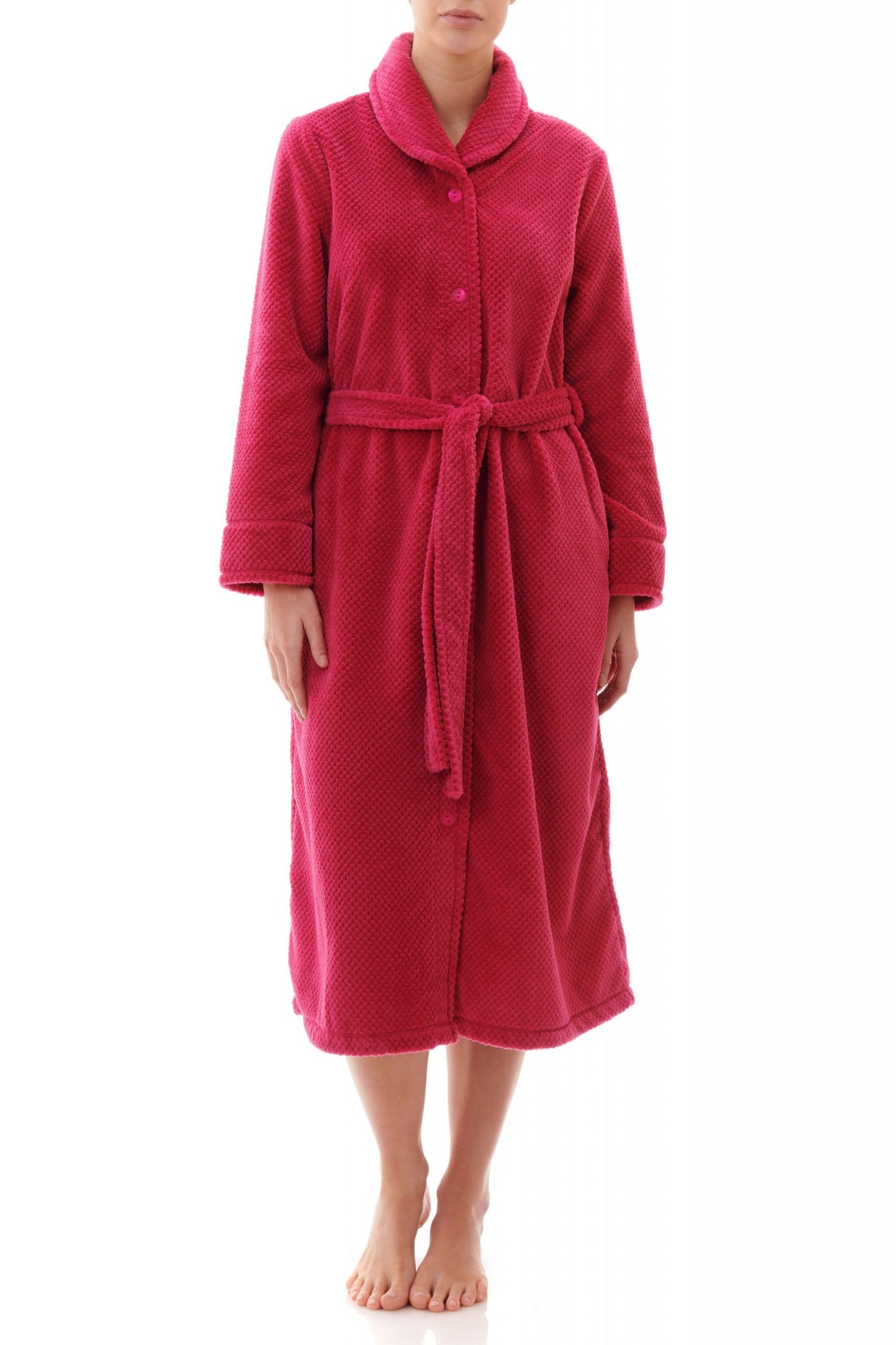 Givoni: Mid Length Gown, Collar & Full Button Front. 'Dimple'