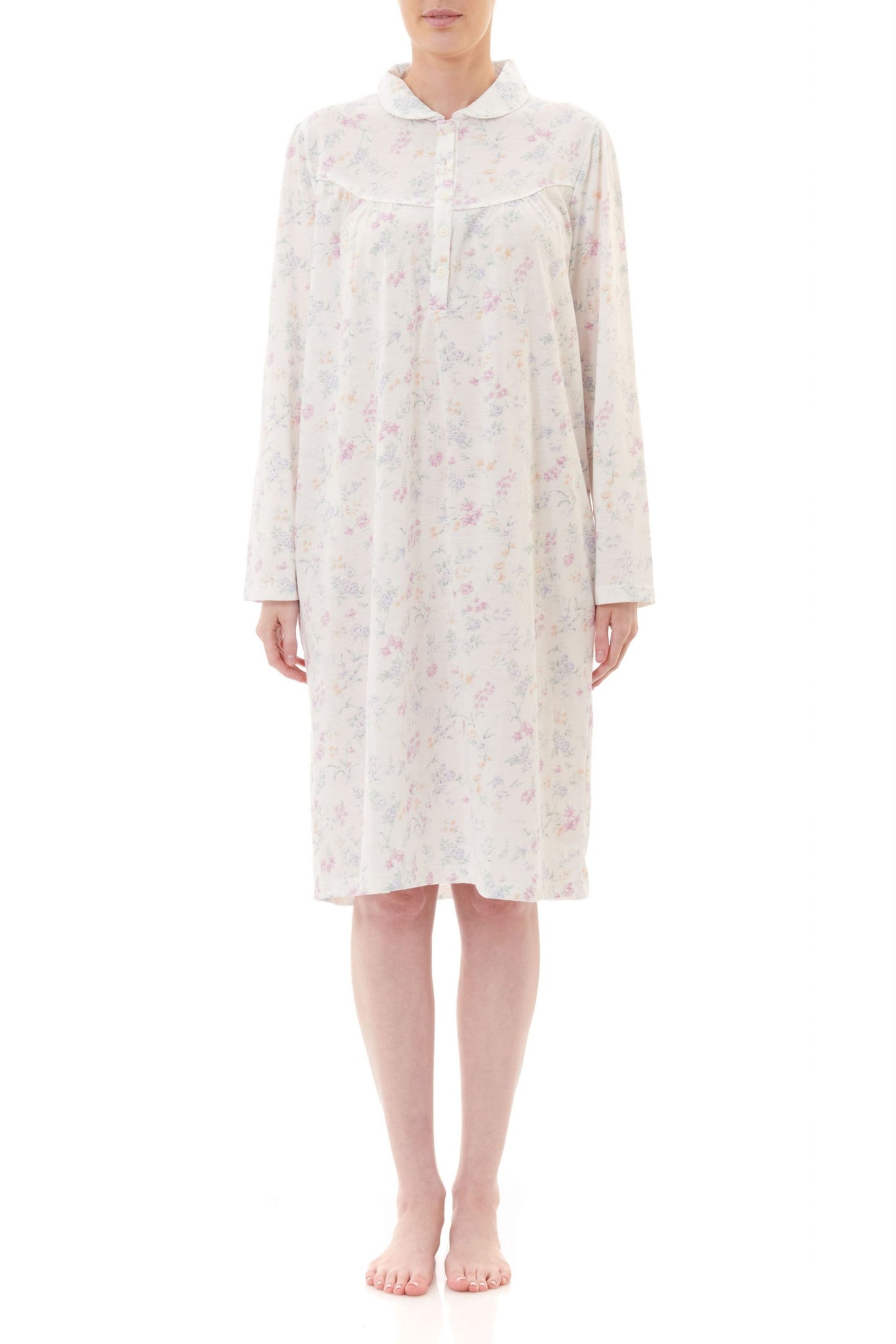 Givoni: Short Nightie with Long Sleeves. Yoke with Self Piping. 'Alison'