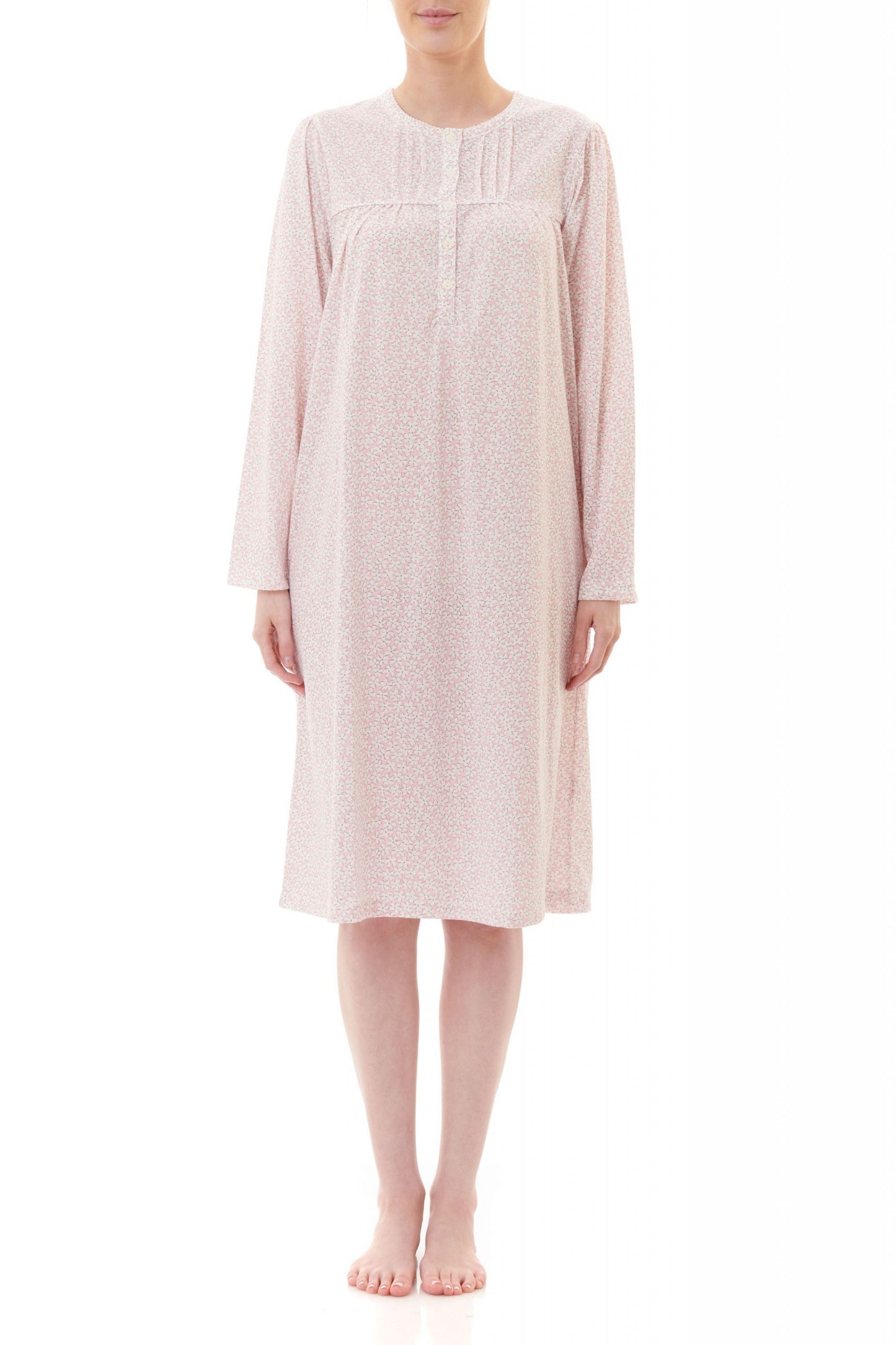 Givoni: Short Nightie Long Sleeves. Front Button Placket 'Betty'