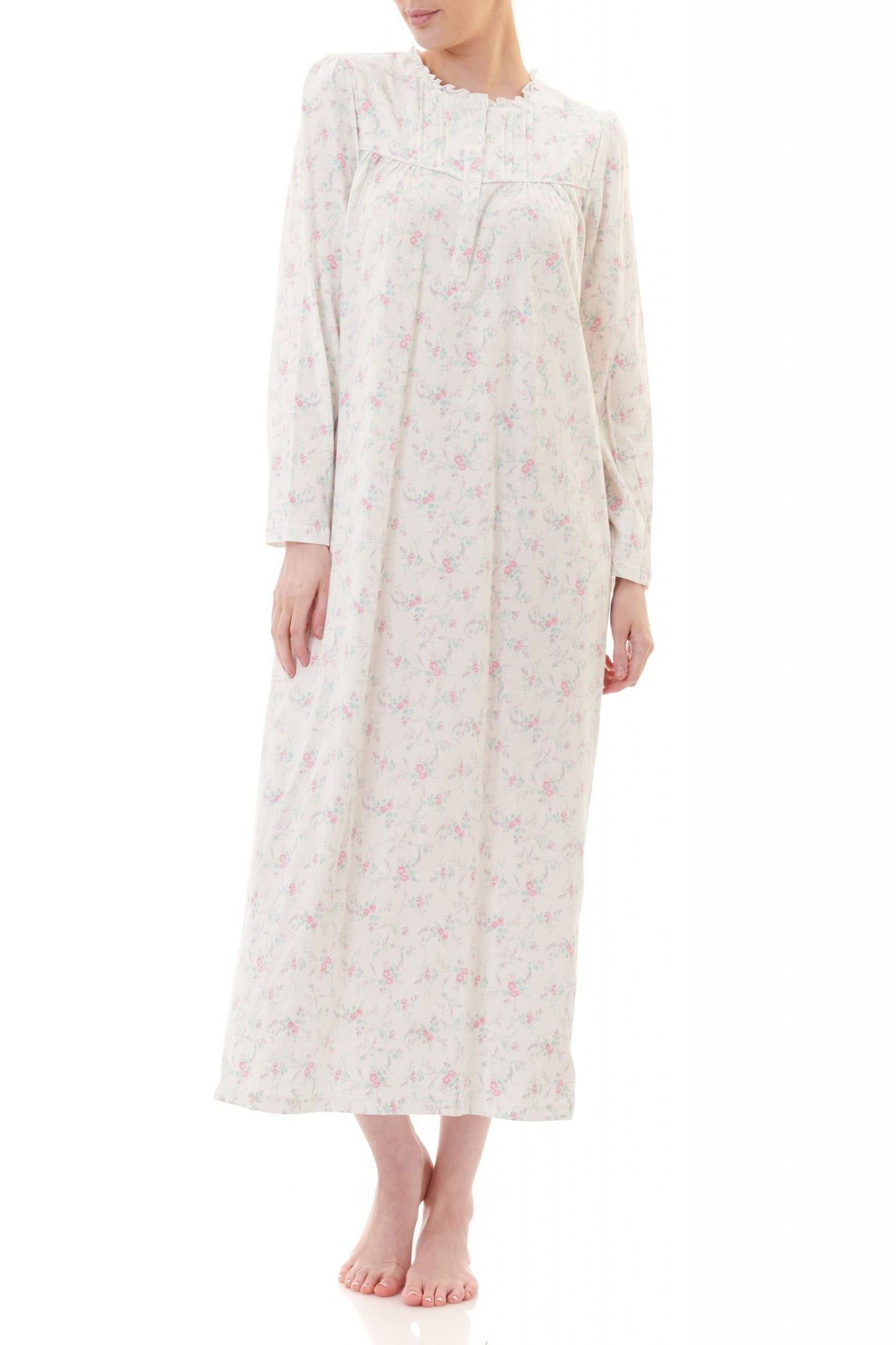 Givoni: Long Nightie. Button Placket & Pintucks. 'Nadine'