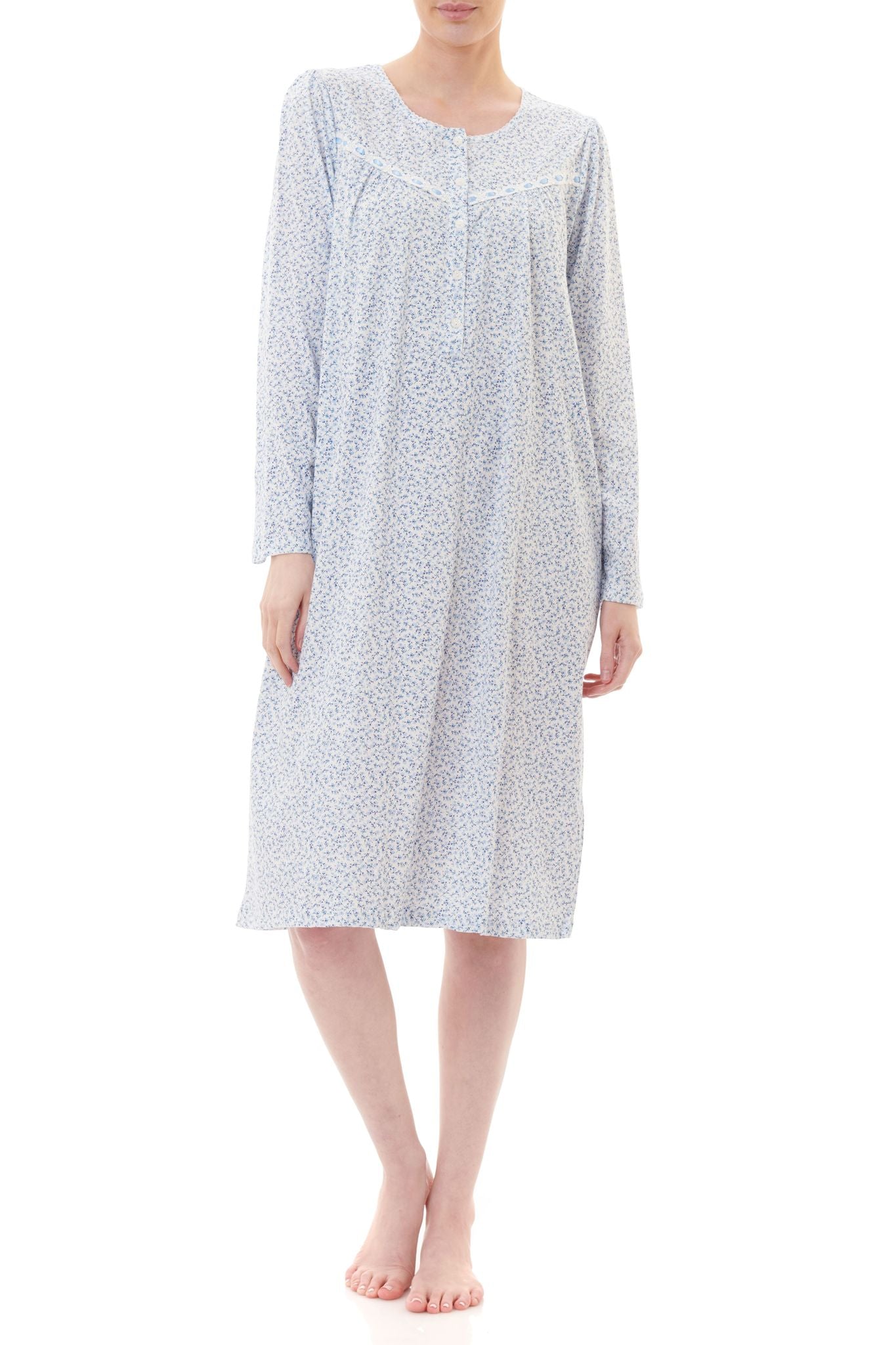 Givoni: Short Nightie. V Yoke with Ribbon Threaded Lace Trim. 'Robin'