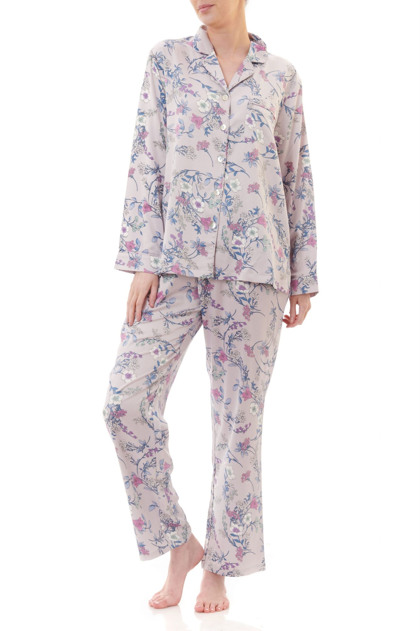 Givoni: Long Pyjama with Self Piping. Full Front Button Opening. 'Monica'