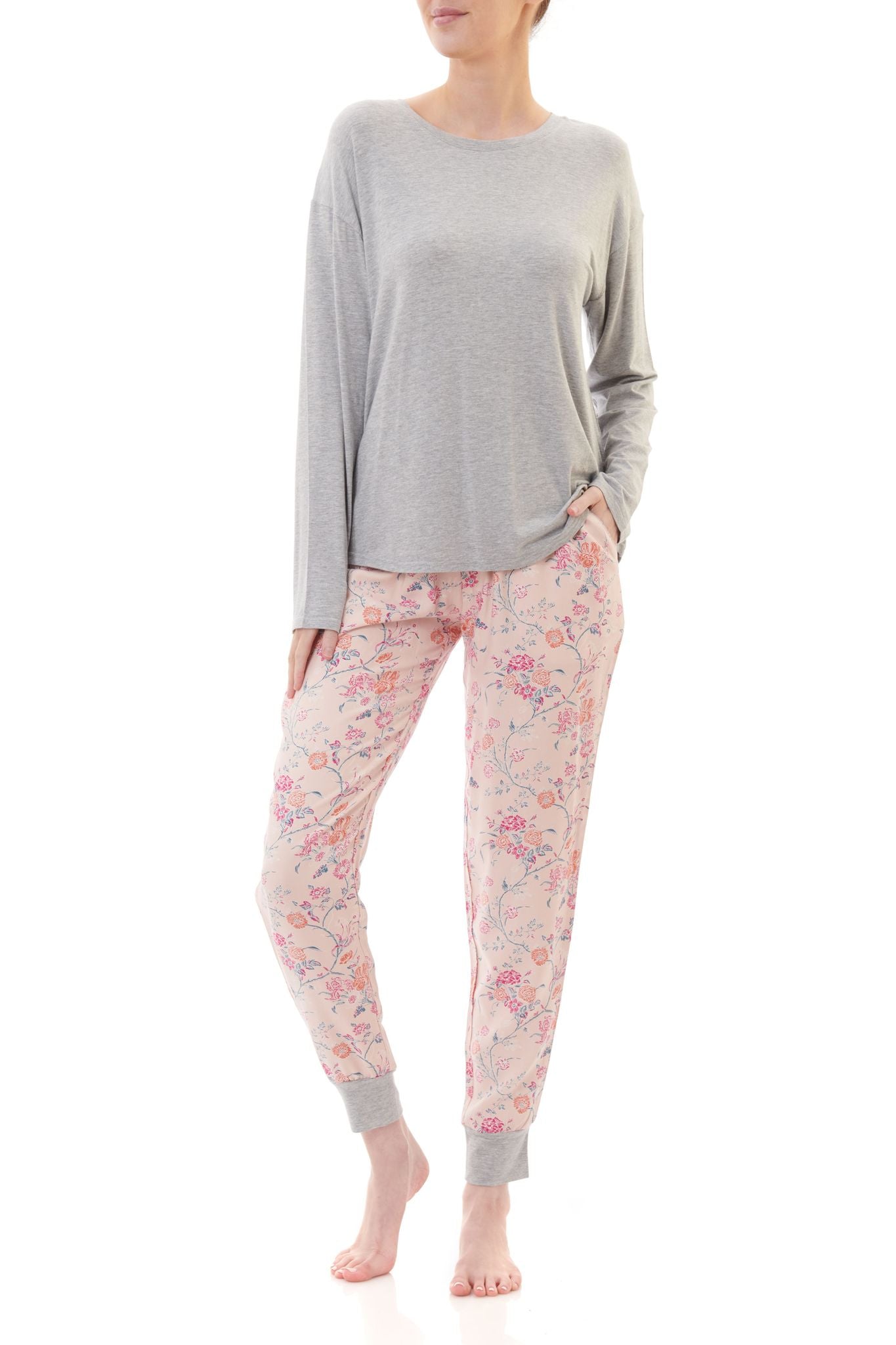 Givoni: Long Ski Pyjama with Grey Marle Top. 'Carnation'