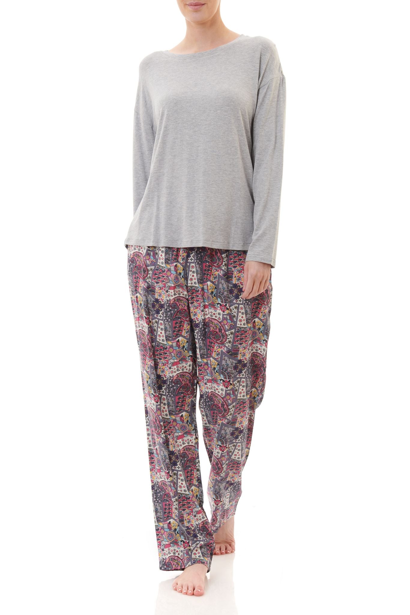Givoni: Long Pyjama with Plain Grey Marle Knit Top. 'Zoey'