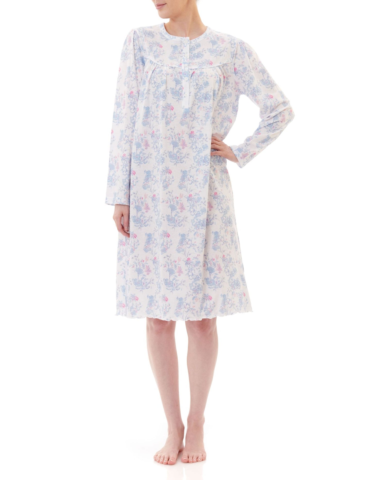 Givoni: Short Nightie with Curved Yoke & Self Piping. 'Thea'