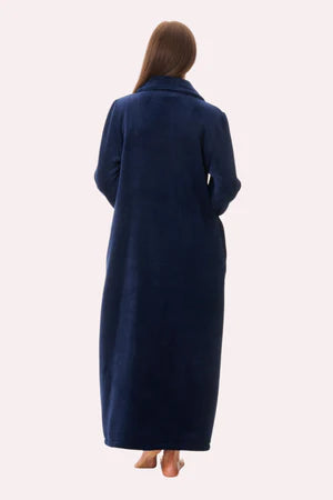Givoni: Long Length Luxury Polar Button Front Dressing Gown NAVY