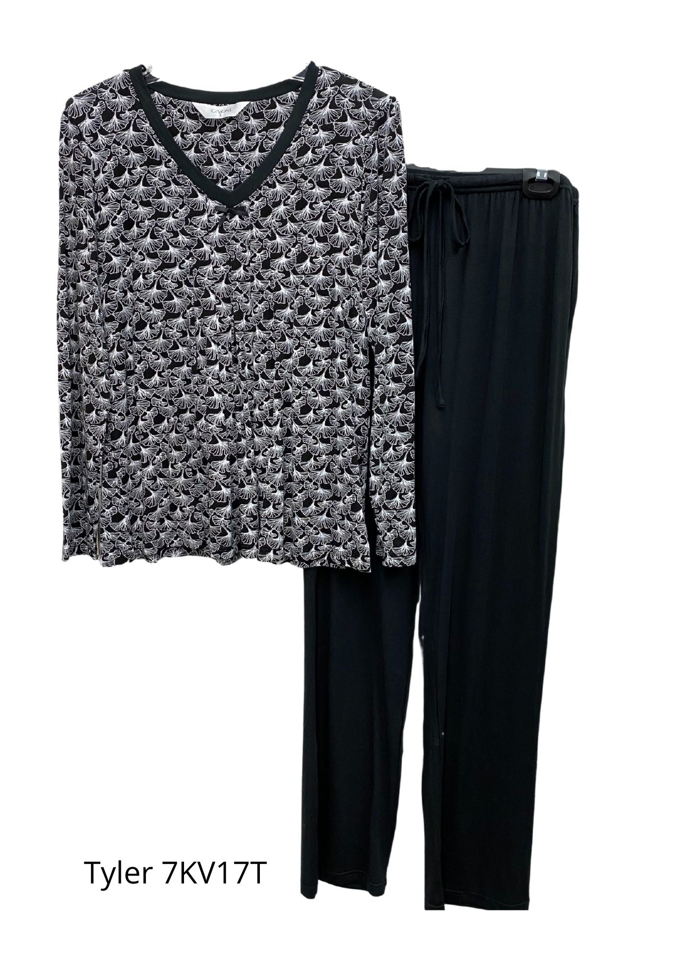 Givoni: Long Pyjama Print Top. KV Slinky Knit. 'Tyler'