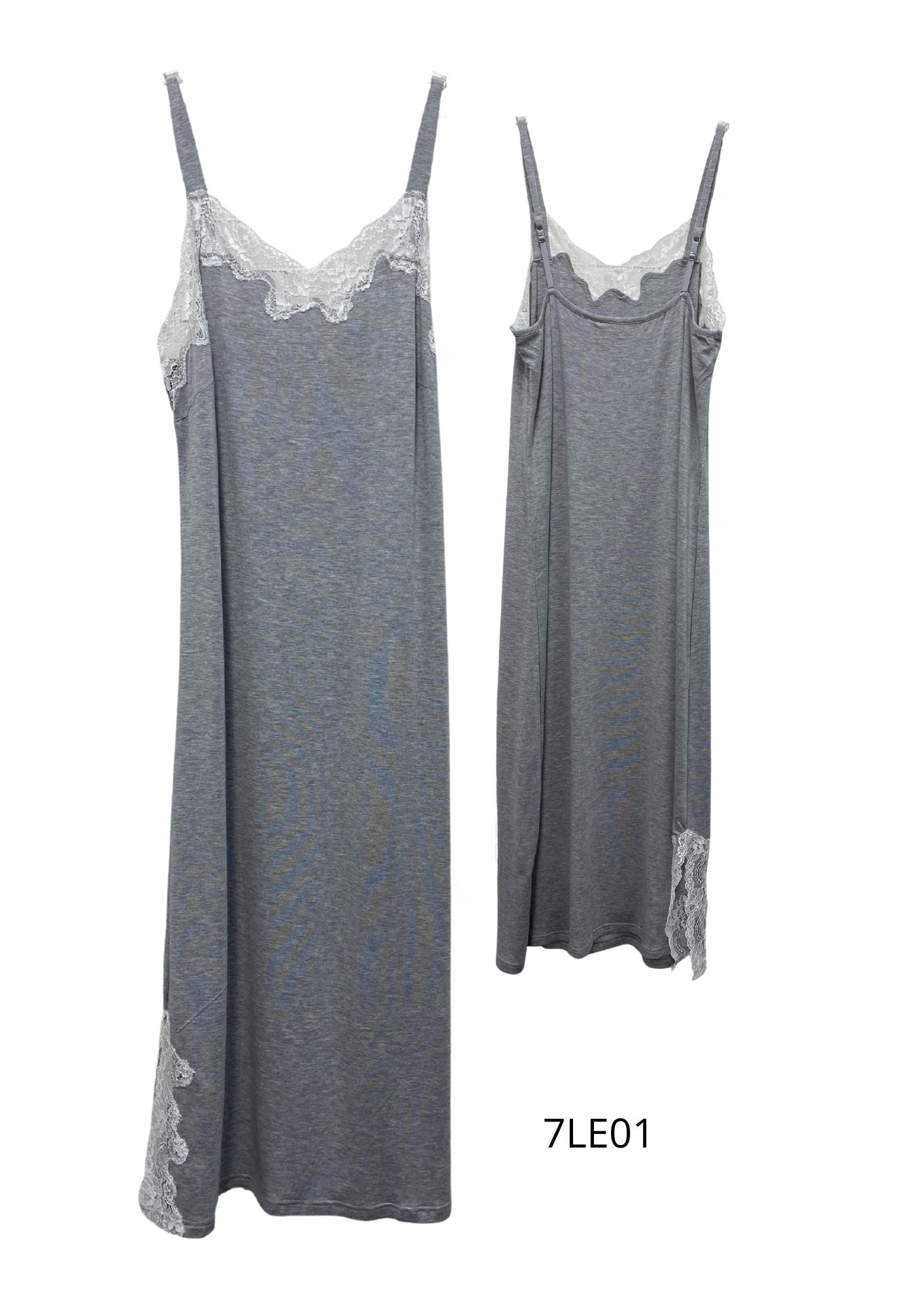 Givoni: Mid Length Chemise Lace Detail Modal Slinky Knit 'Grey Marle'