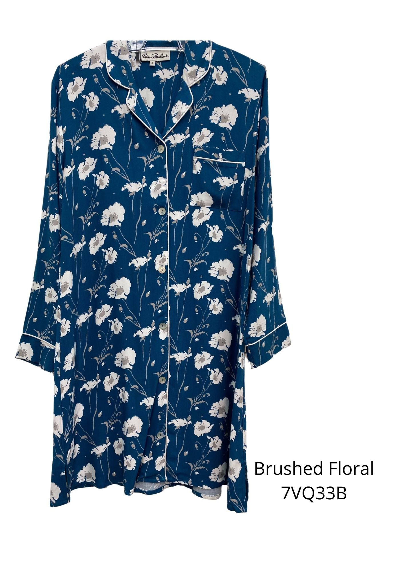 Givoni: Short Sleepshirt White Satin Piping Button Front 'Teal'