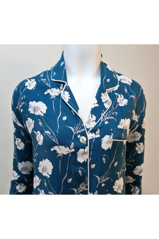 Givoni: Long Pyjamas White Satin Piping 'Teal'