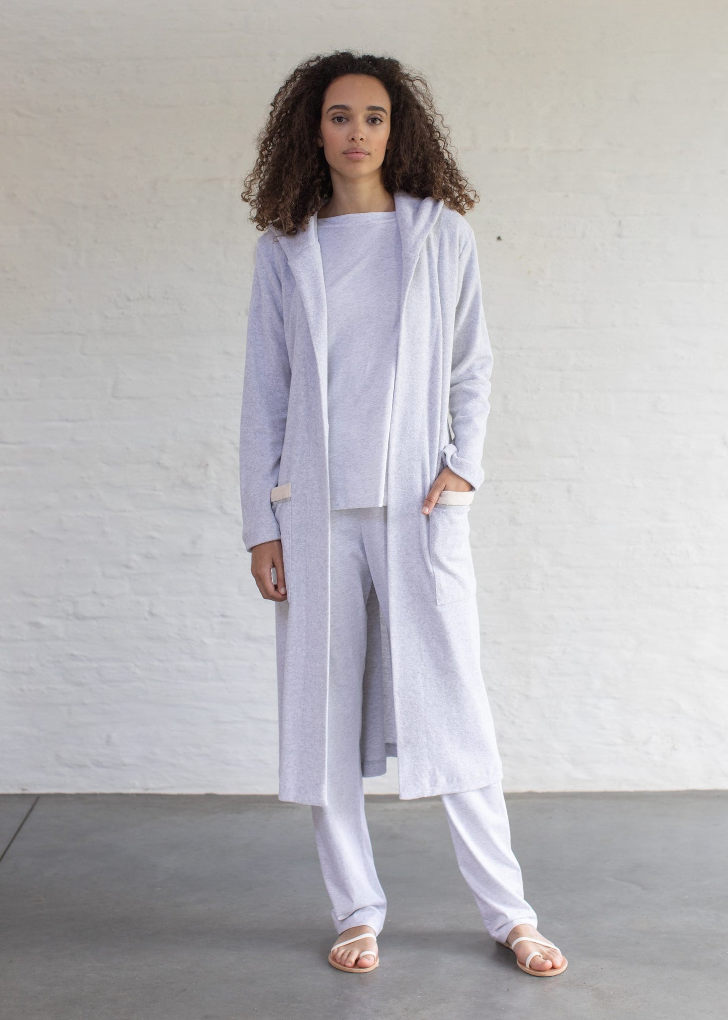 Pluto: 'Gracie' Grey Long Cotton Robe Dressing Gown