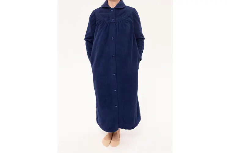 Givoni: Long Length Luxury Polar Button Front Dressing Gown NAVY