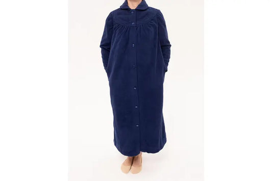 Givoni: Long Length Luxury Polar Button Front Dressing Gown NAVY