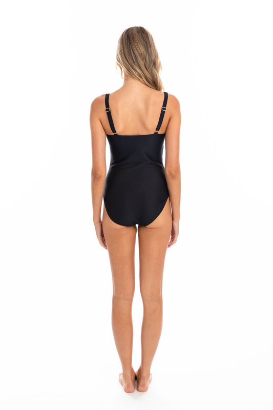 Togs: Textured Black Scoop Neck One Piece