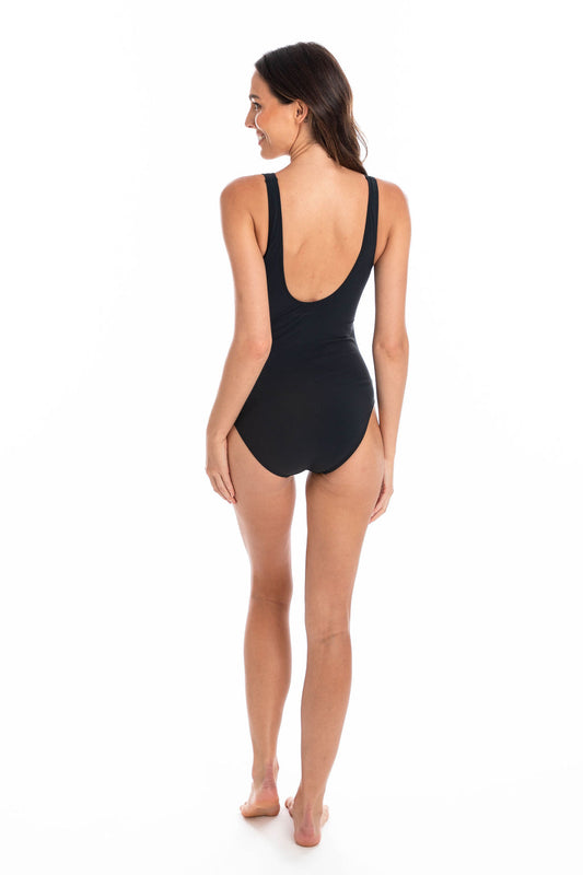 Togs: Black Surplice One Piece