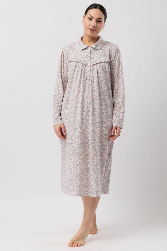 SCHRANK: Ditsy Long Sleeve Collared Nightie