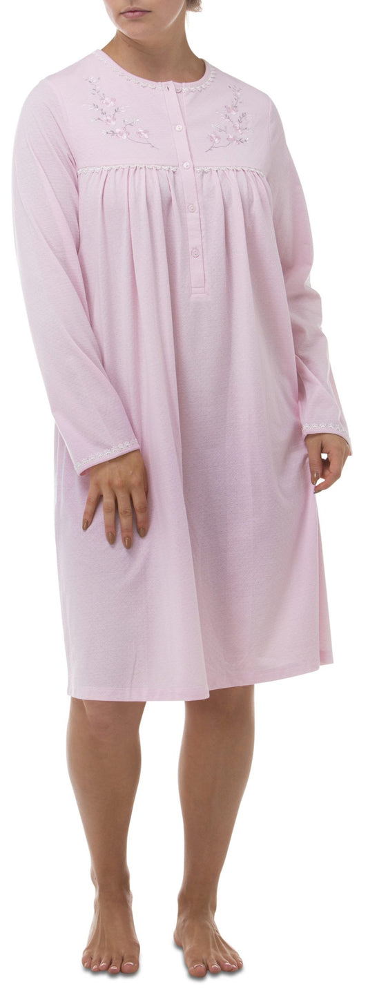 Schrank: Long Sleeve Nightie. Embroidered Yoke.