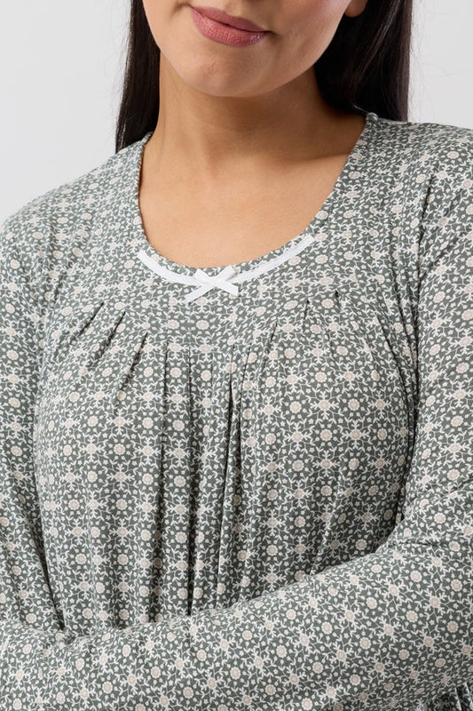 YUU: Geo Grosgrain Long Sleeve Nightie