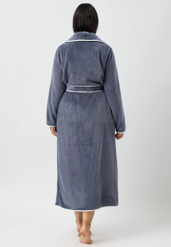 Yuu - Long Length Luxurious Dressing Gown Satin Piping