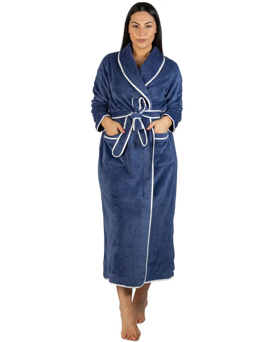 Yuu - Long Length Luxurious Dressing Gown Satin Piping