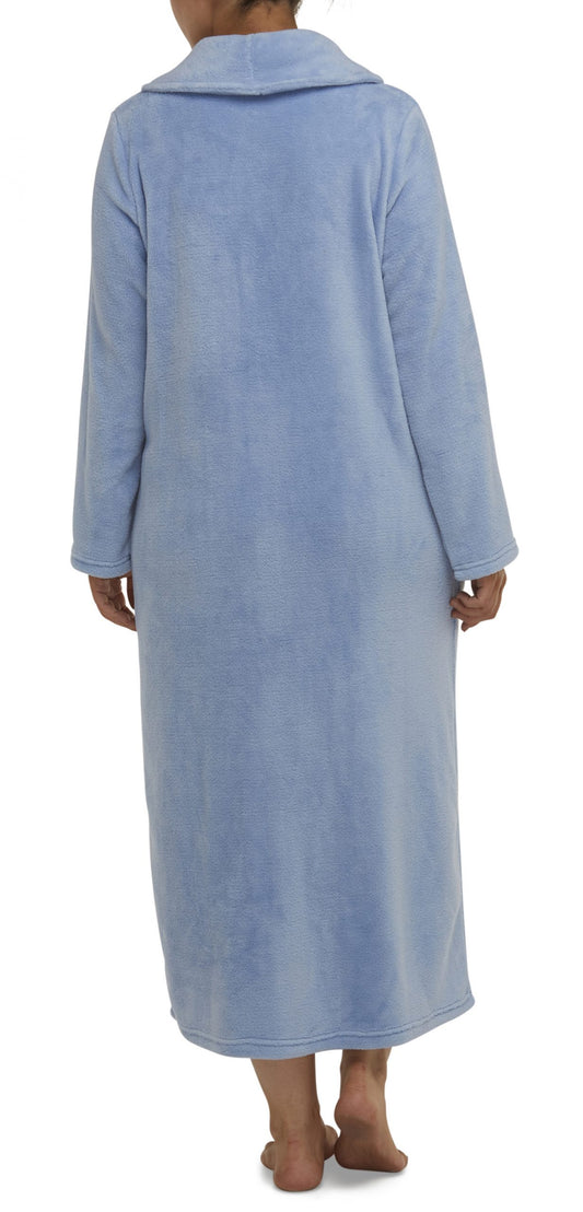 Yuu: Full Button Front Polyester Fleece Dressing Gown