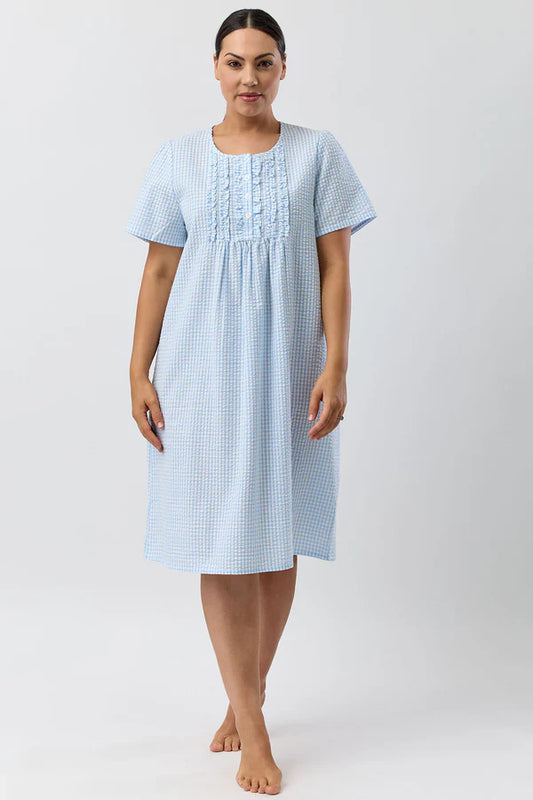 SCHRANK Seersucker Check Short Sleeve Nightie