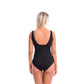 Togs: Solid Black Square Neck Binding One Piece Bather