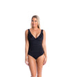Togs: Solid Black V Neck Frill Underwire One Piece Bather