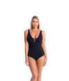 Togs: Solid Black V Neck Binding One Piece Bather