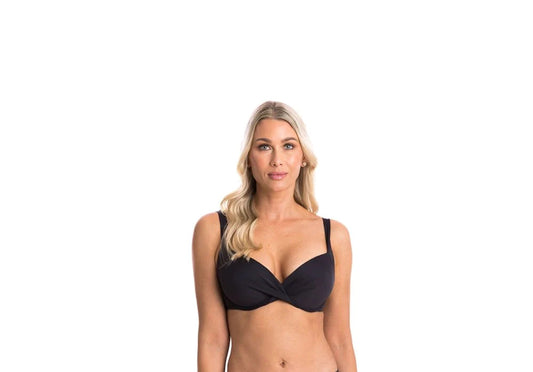 Togs: Solid Black Crossover Bikini Top