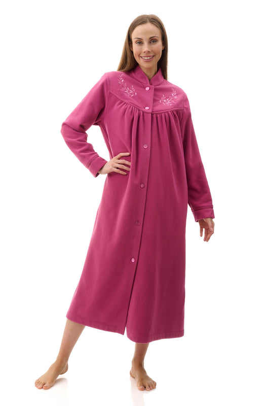 Givoni: High Pile Mid Length Gown with Button Front.