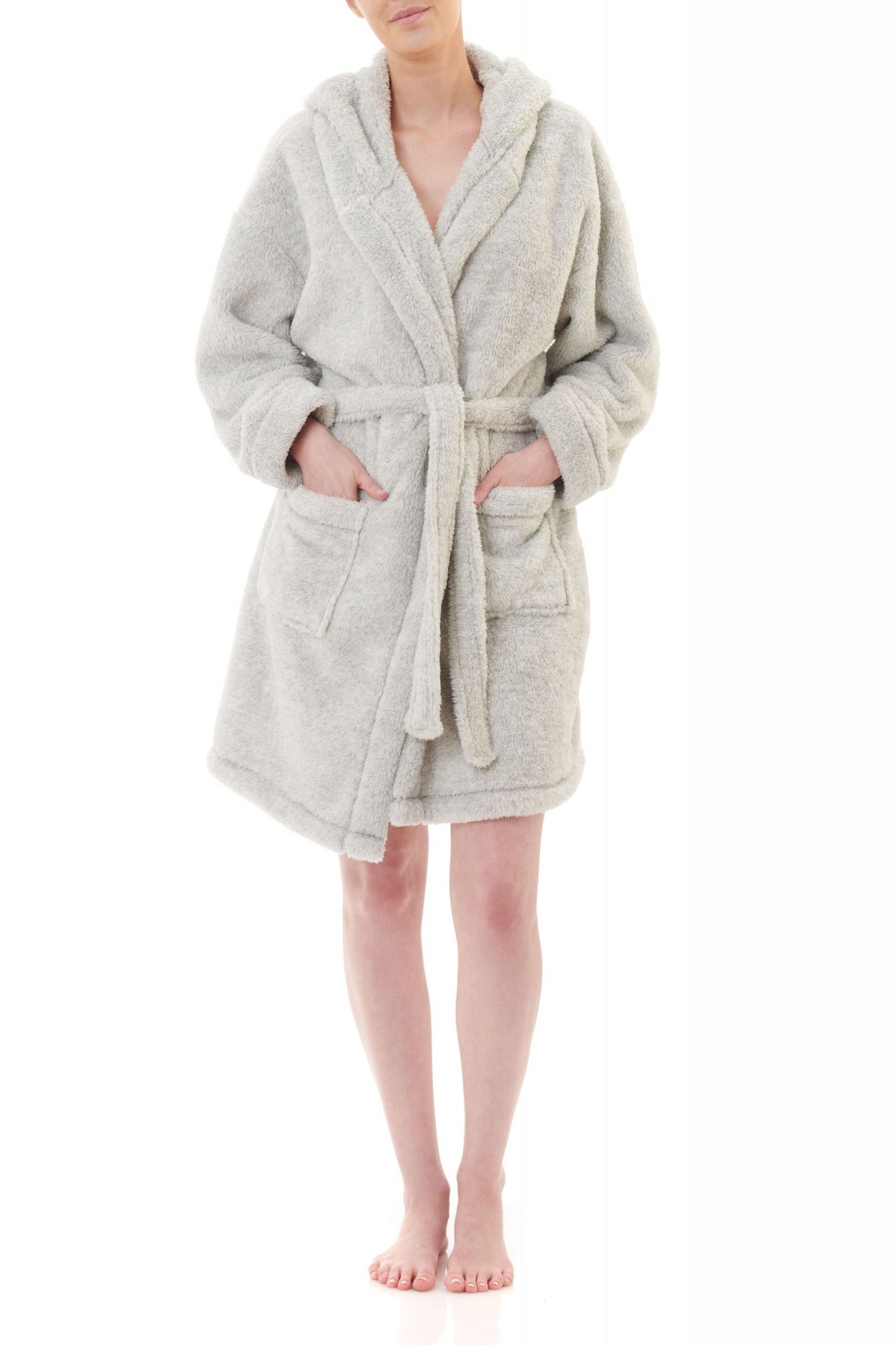Givoni: Hooded Short Gown, Wrap Over with Hood.   'Silver Marle'