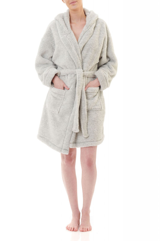 Givoni: Hooded Short Gown, Wrap Over with Hood.   'Silver Marle'