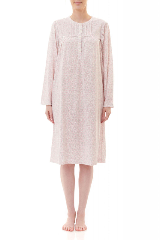 Givoni: Short Nightie Long Sleeves. Front Button Placket 'Betty'