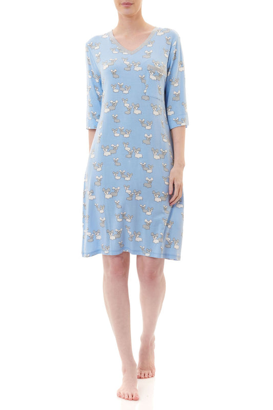 Givoni: Short Nightie. Half Sleeve with Grey Marle V Neckband. 'Pups'