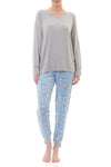 Givoni: Long Ski Pyjama. Grey Marle Top with Round Neck. 'Pups'