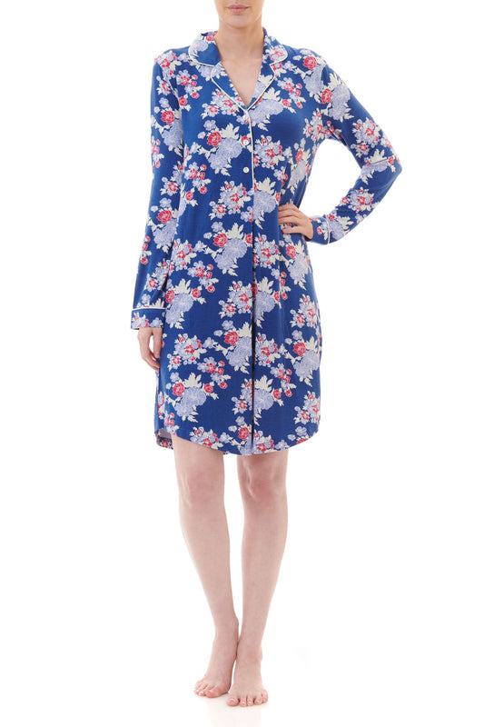 Givoni: Short Sleepshirt with White Satin Piping. 'Gardenia'