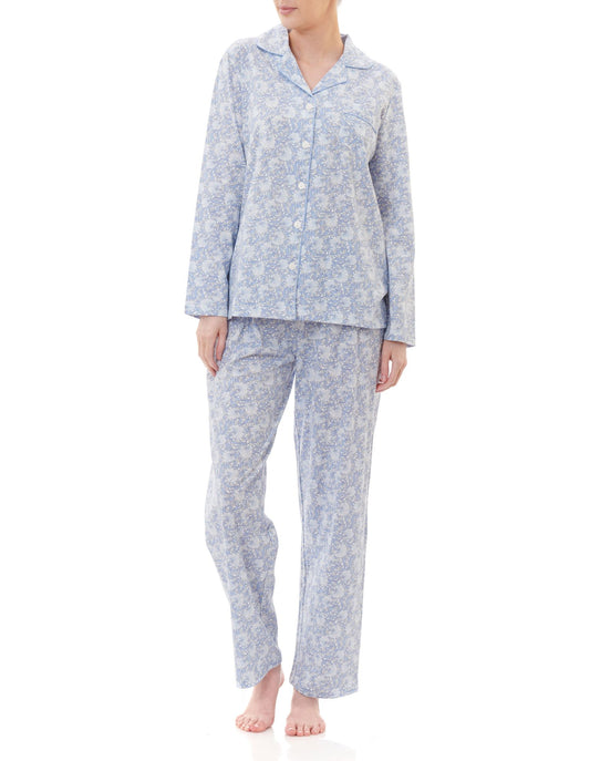 Givoni: Long Pyjama with Long Sleeves and Blue Piping. 'Lillian'