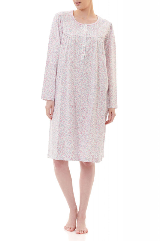 Givoni: Short Nightie with Long Sleeves.  Pintucks. 'Mae'