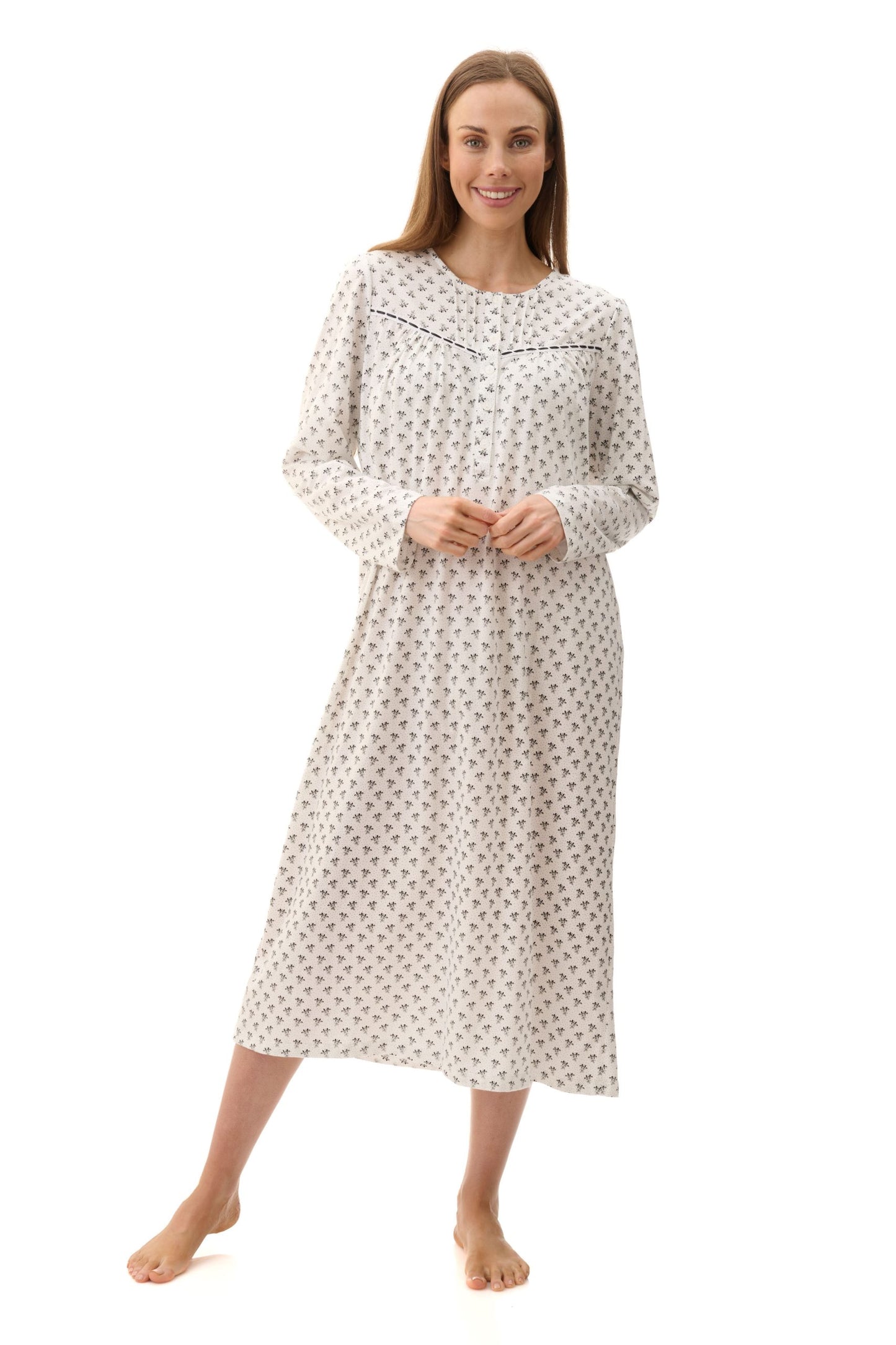 Givoni: Dani Mid Nightie with Ribbon & Lace on Yoke