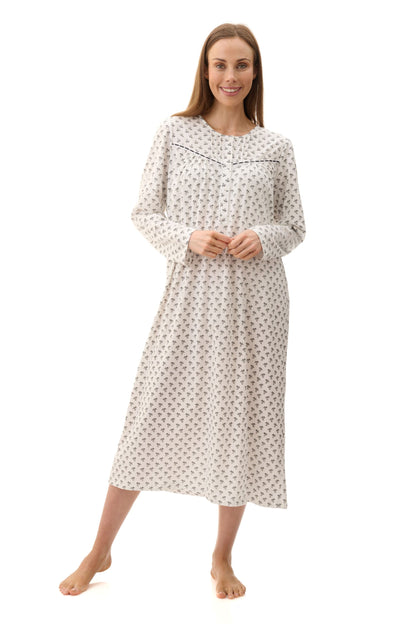 Givoni: Dani Mid Nightie with Ribbon & Lace on Yoke