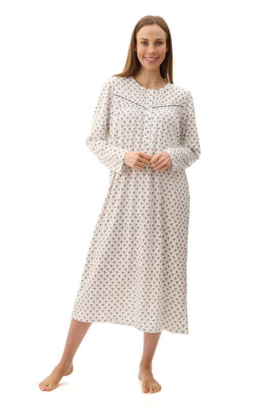Givoni: Dani Mid Nightie with Ribbon & Lace on Yoke