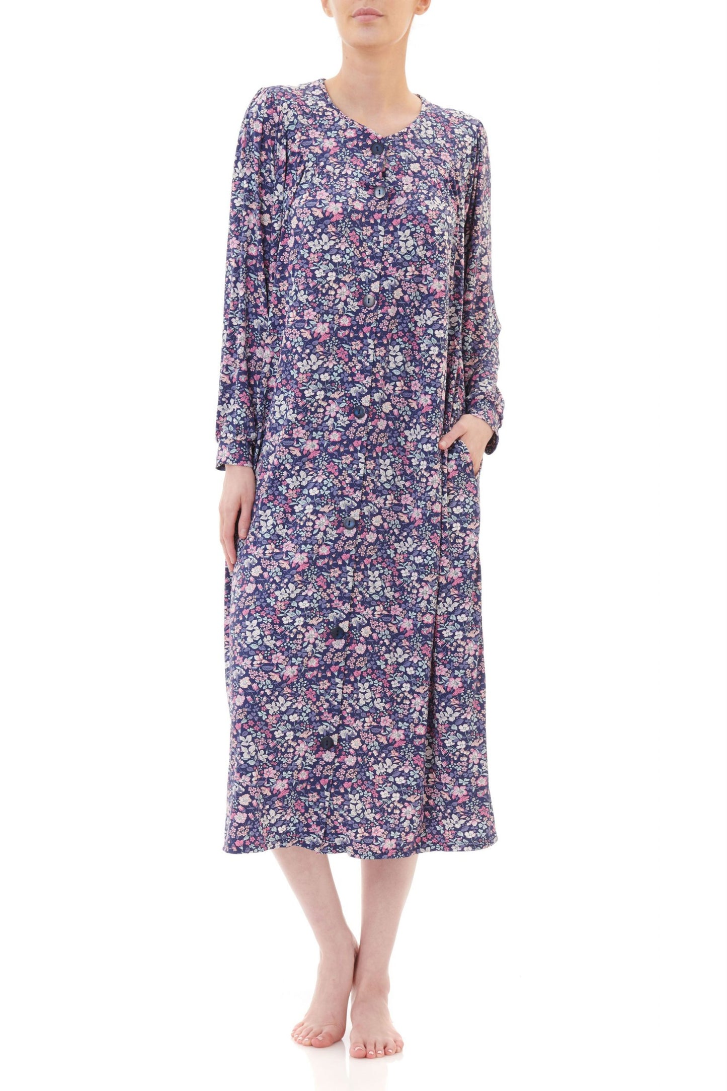 Givoni: Mid Length Button Gown. Long Sleeves.  'Hazel'