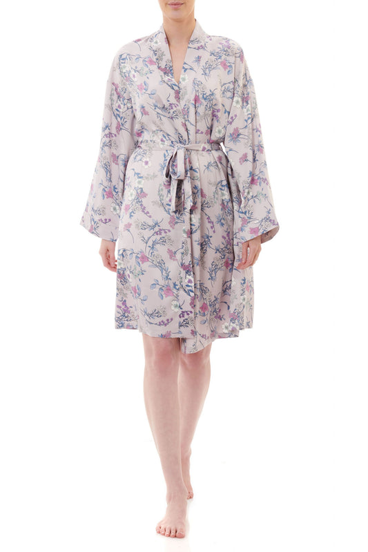 Givoni: Short Wrap. Self Bands & Cuffs.  Printed Satin. 'Monica'