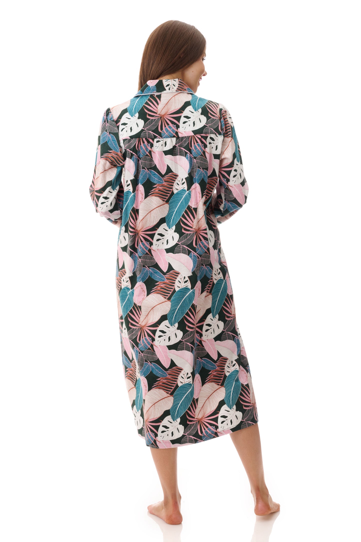 GIVONI:  FL Lulu Print Mid Length Collared Nightie