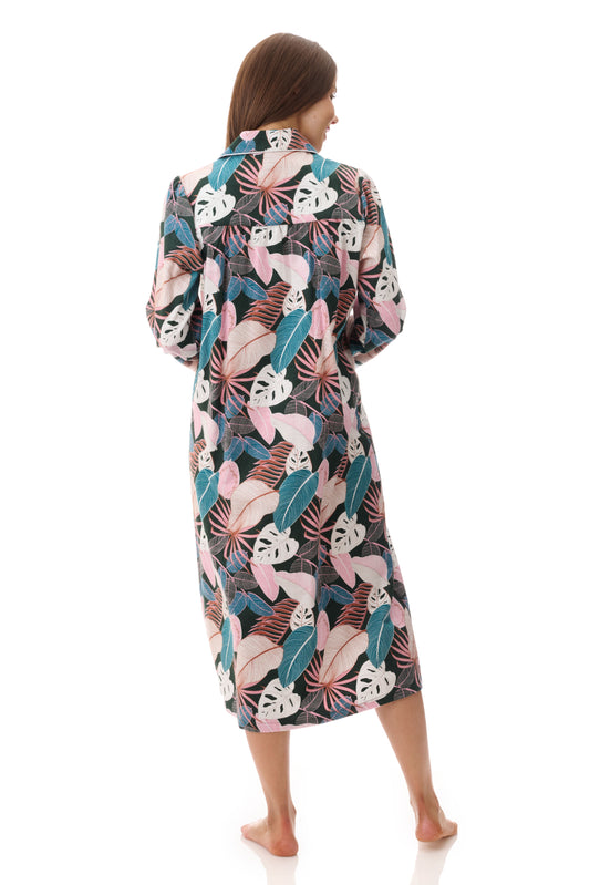 GIVONI:  FL Lulu Print Mid Length Collared Nightie