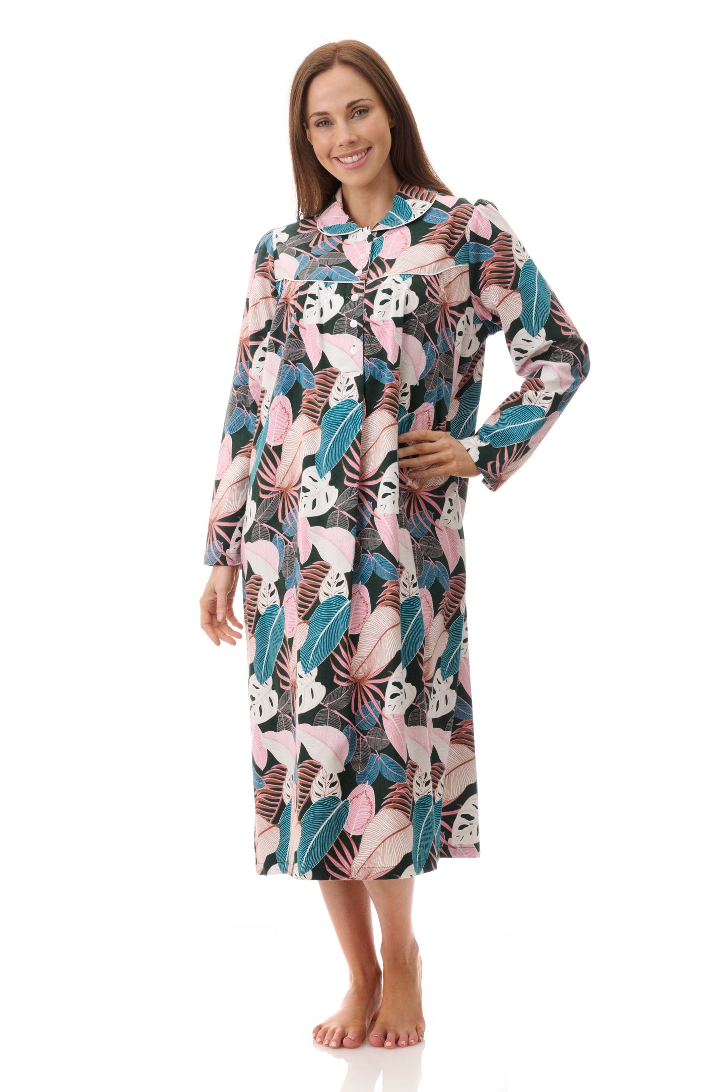 GIVONI:  FL Lulu Print Mid Length Collared Nightie